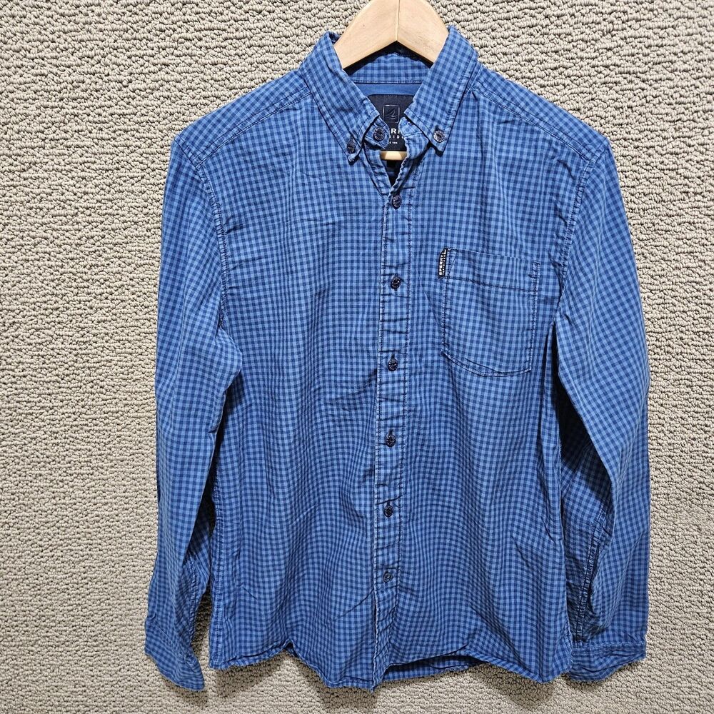 SPERRY TOP-SIDER Men's Blue Plaid Button Up Long Sleeve Shirt Size S
